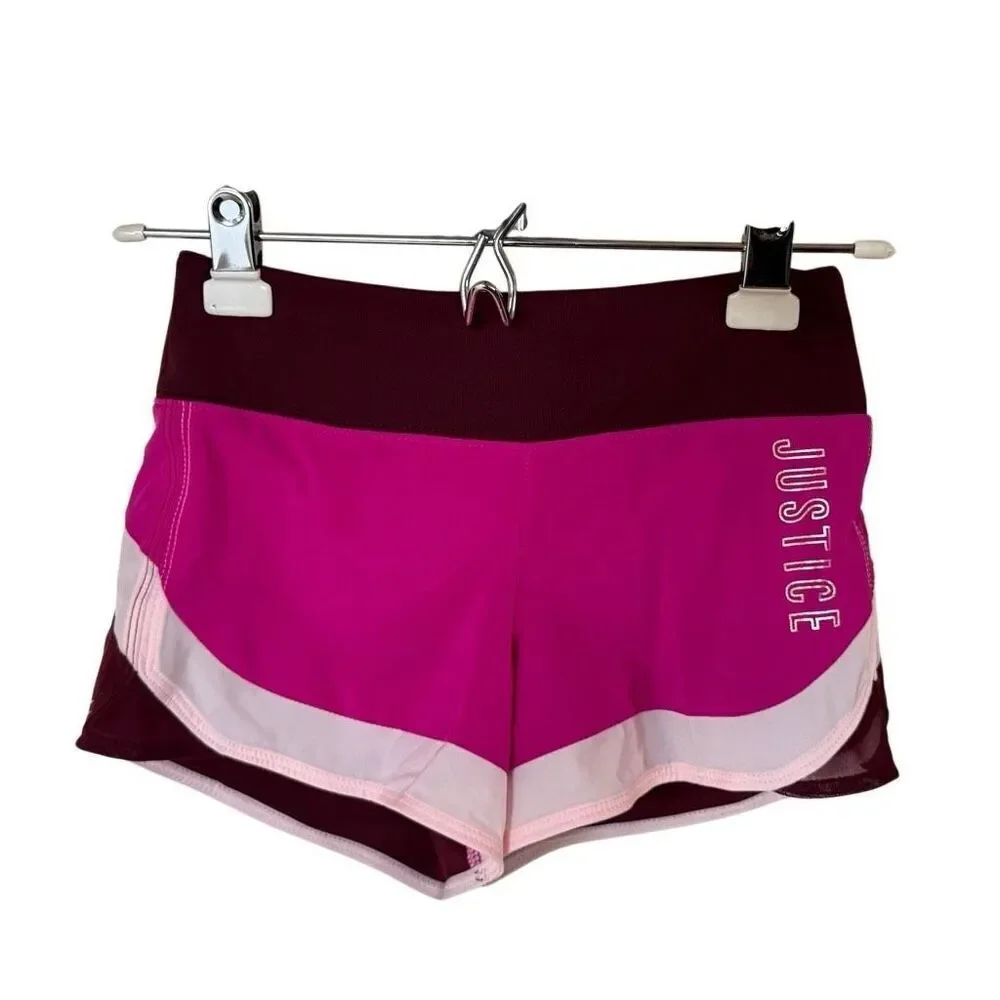 Justice Color Block Running Shorts Size 8 Pink BURGUNDY NEW